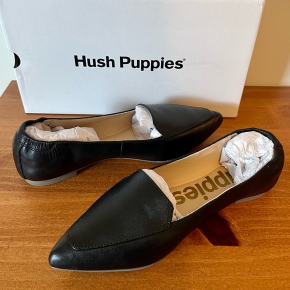 Hush Puppies Hazel Pointe | Black Leather | Flats Size 6 Wide - Picture 5 of 8